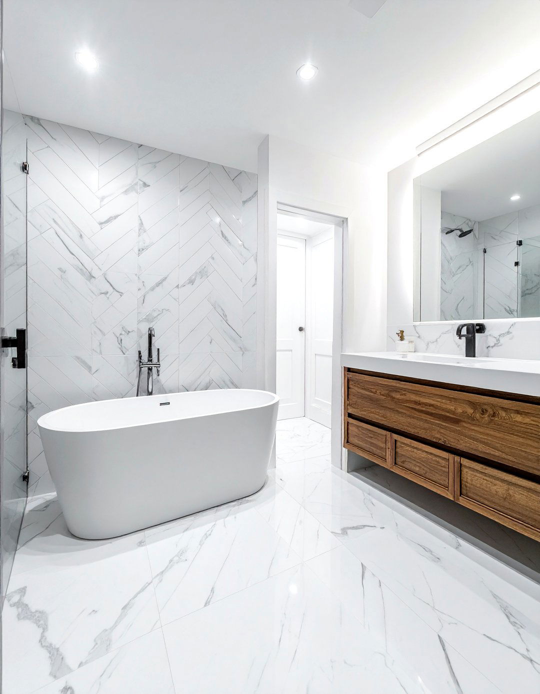 White Marble Chevron Tile - 30 chevron tile bathroom ideas