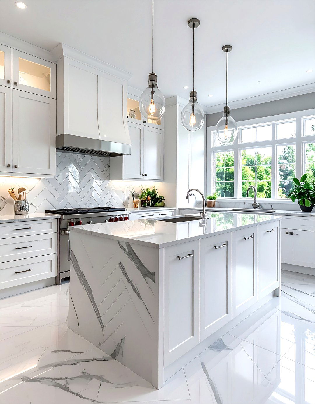 White Marble Chevron - 30 chevron backsplash kitchen ideas