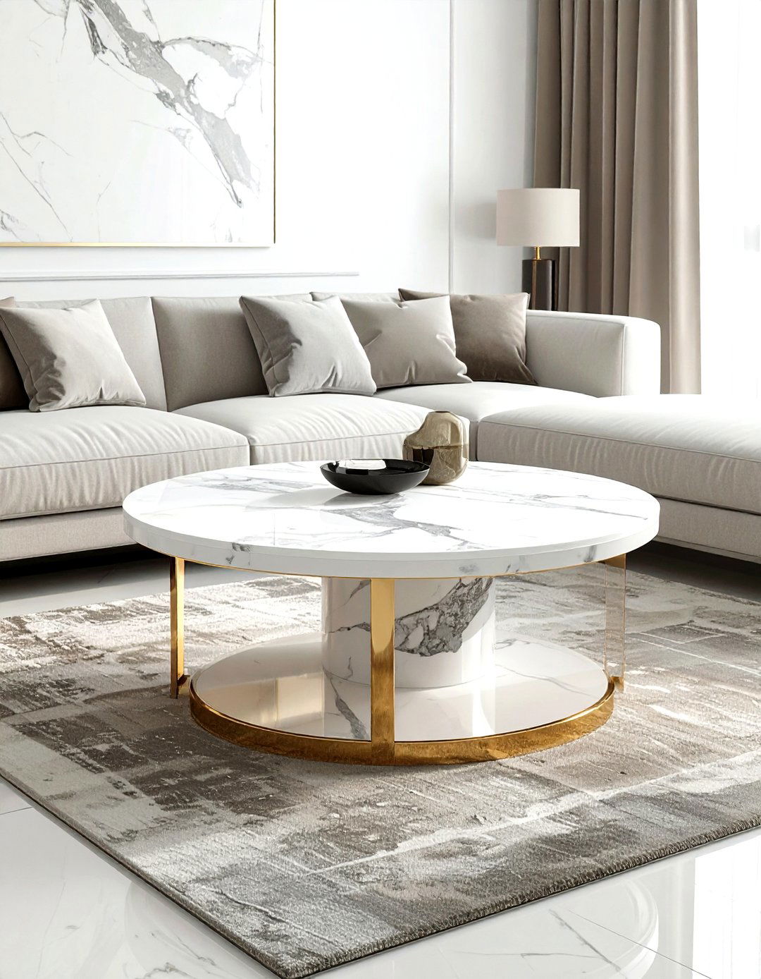 White Marble Coffee Table - 30 taupe and white living room ideas
