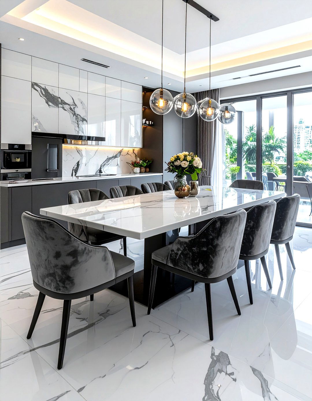 White Marble Dining Table - 30 warm neutral dining room ideas