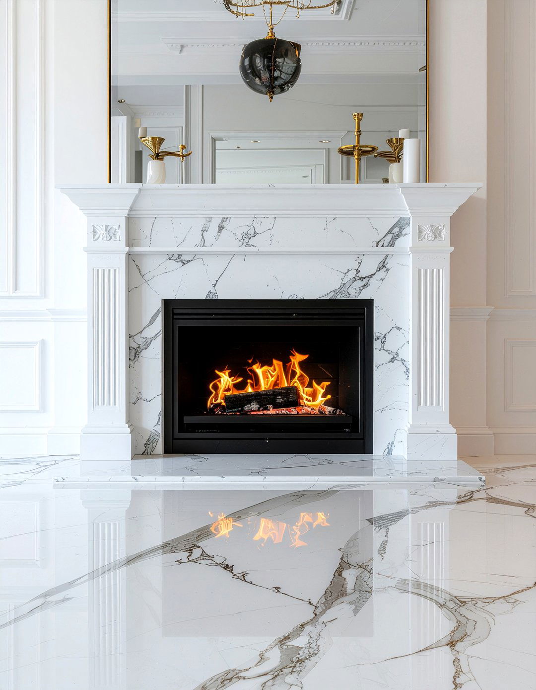 White Marble Electric Fireplace Surround - 30 living room electric fireplace ideas