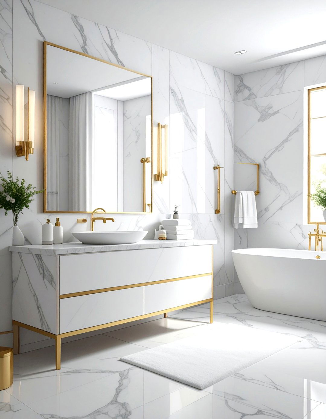 White Marble Gold Fixtures - 30 white and gold bathroom ideas