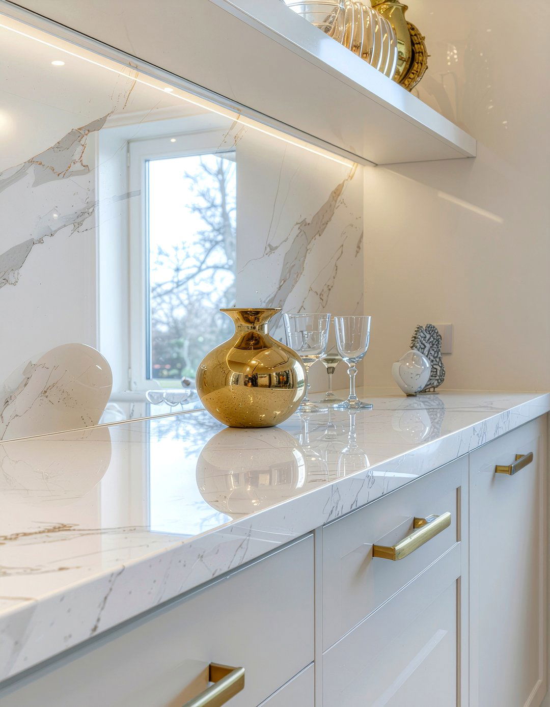 White Marble Kitchen Shelf - 30 kitchen shelf decor ideas