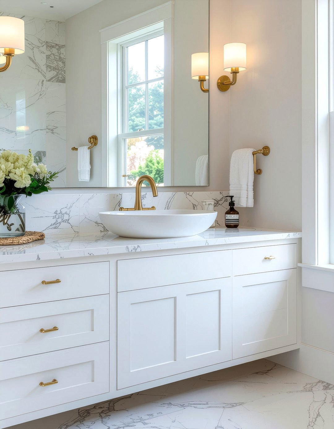 White Marble Laminate - 30 laminate bathroom countertop ideas