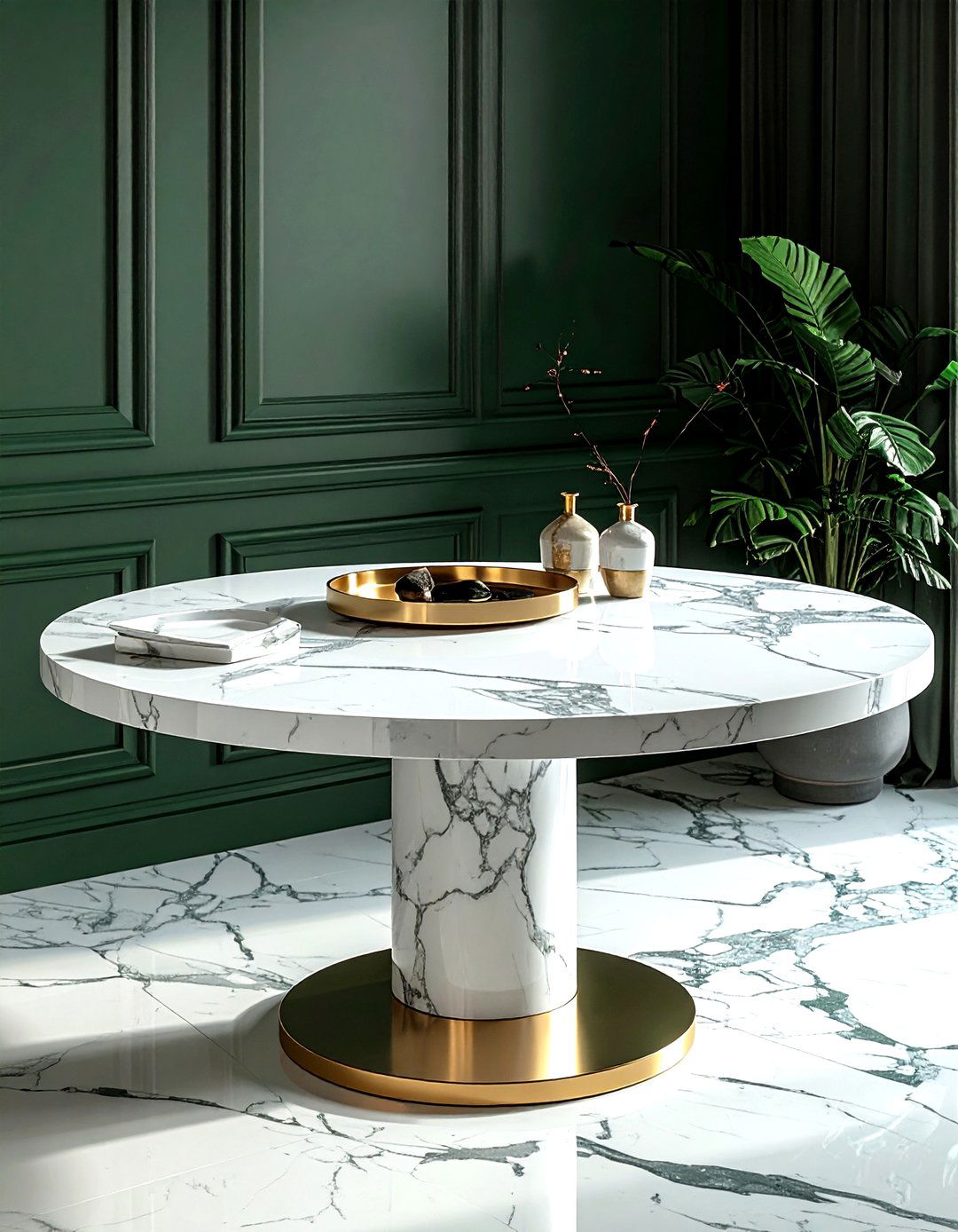 White Marble Table - 30 forest green dining room ideas