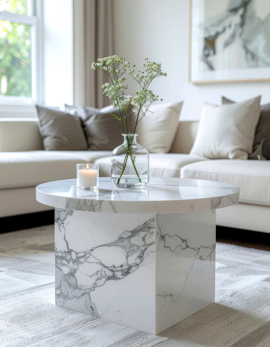 White Marble Table - 30 warm minimalist living room ideas