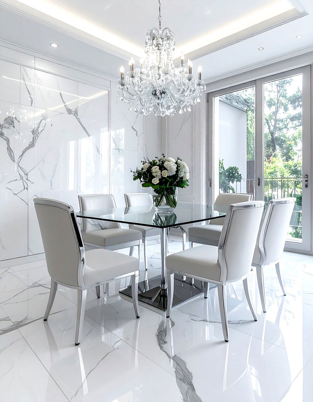 White Marble Tile - 30 dining room flooring ideas