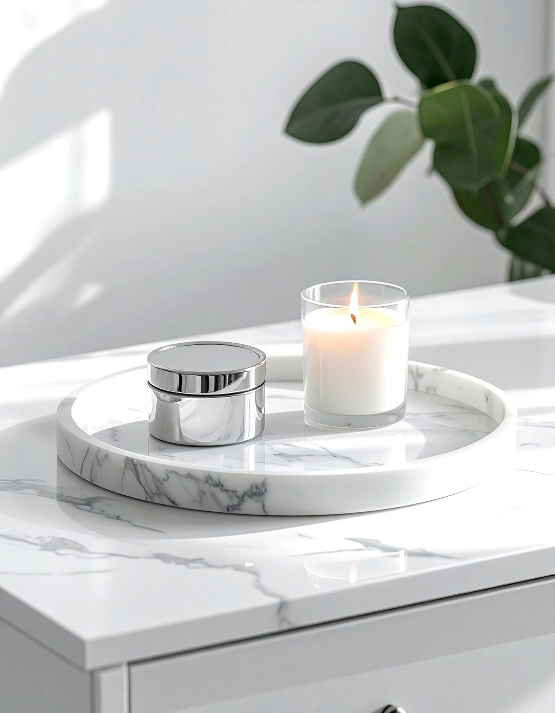 White Marble Tray - 30 dresser top styling ideas