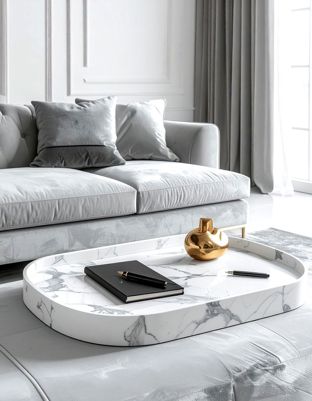 White Marble Tray - 30 ottoman tray ideas