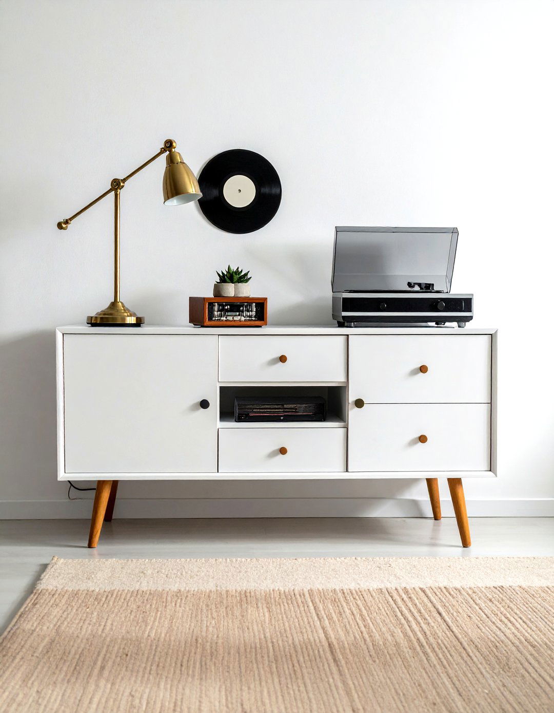 White Mid Century Credenza - 30 living room white furniture ideas