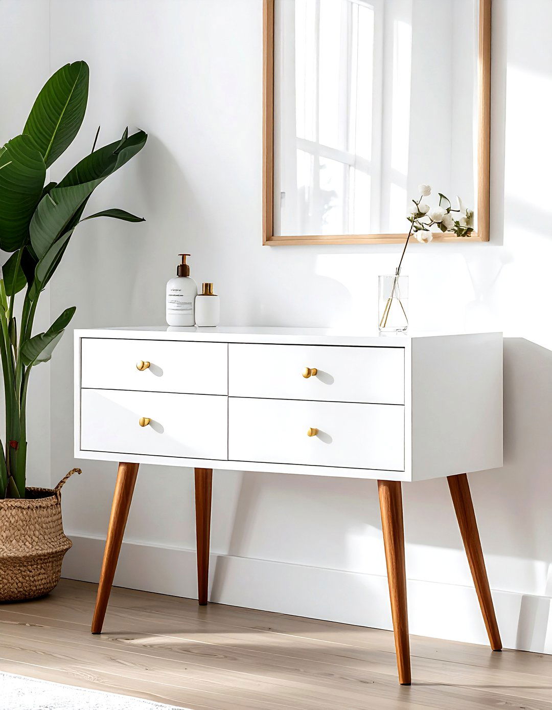 White Mid Century Modern Vanity - 30 white bathroom furniture ideas