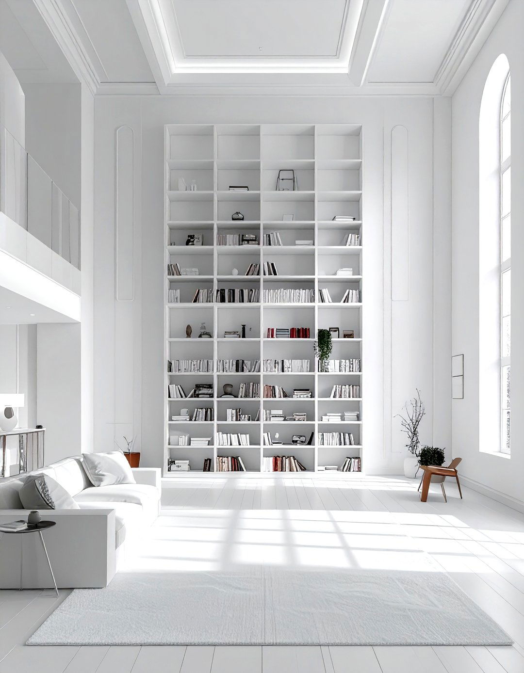 White Minimalist Bookshelf - 30 living room white furniture ideas