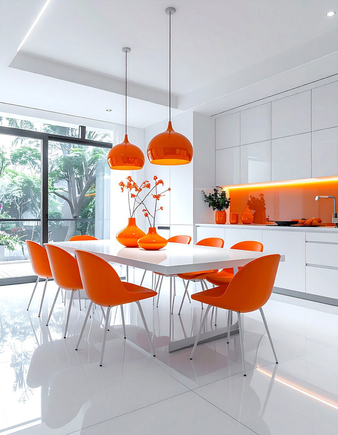 White Minimalist Dining Room Orange Decor - 30 orange and white dining room ideas