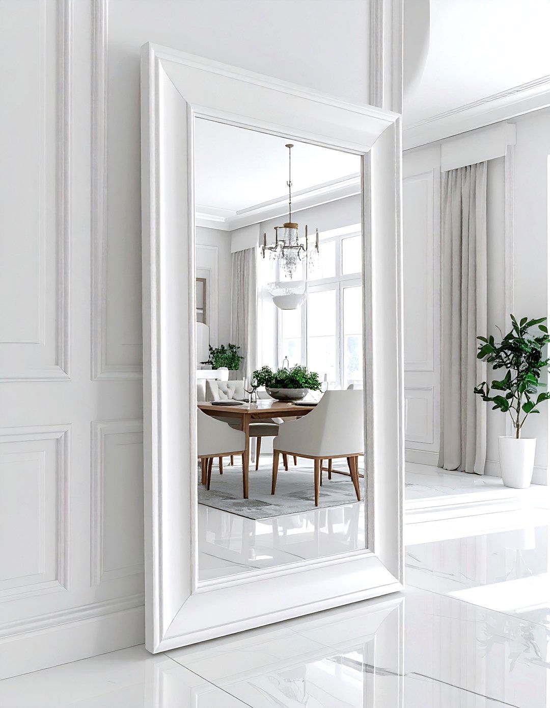 White Mirror Frame - 30 white dining room accessories ideas