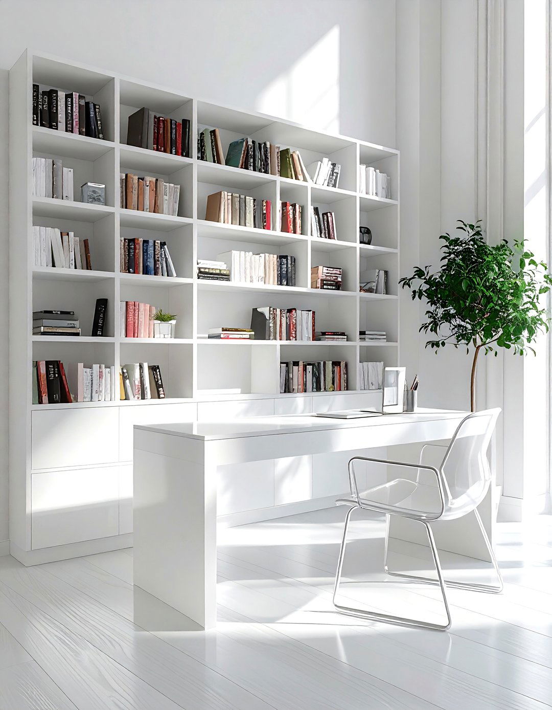 White Modern Bookshelf - 30 office bookshelf ideas