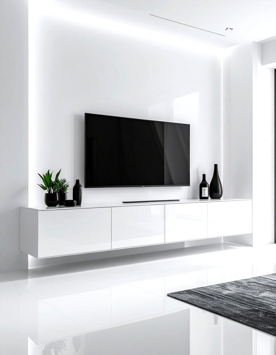 White Modern TV Stand - 30 living room white furniture ideas