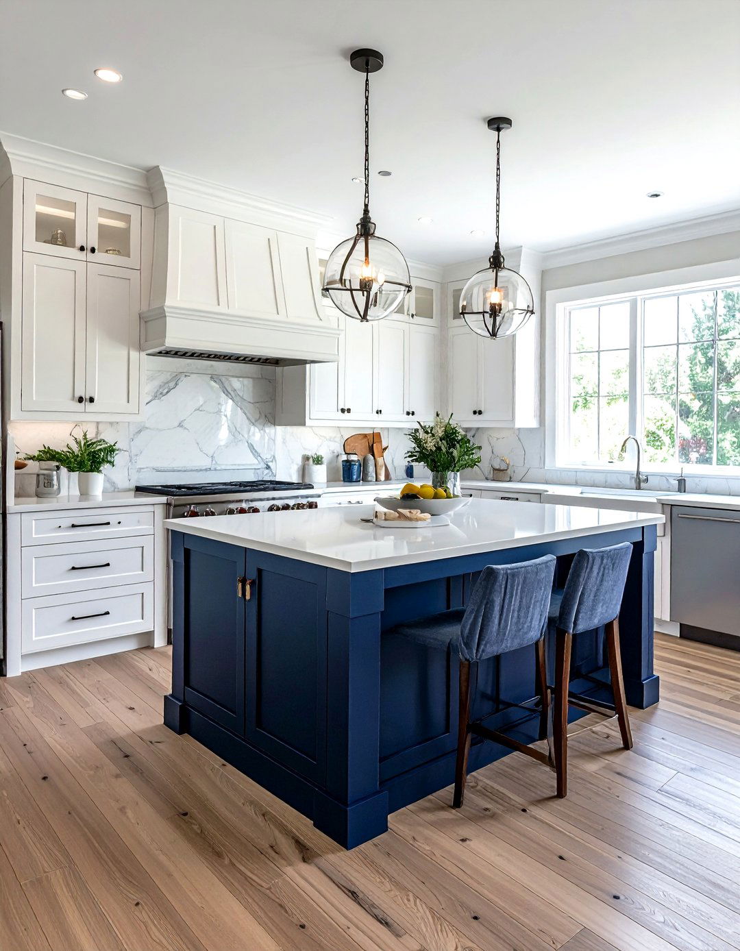 White Navy Island - 30 white kitchen ideas