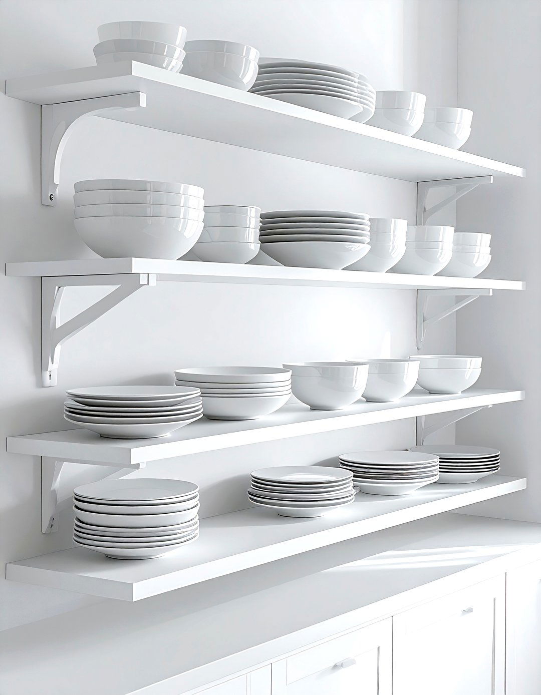 White Open Shelving - 30 white and white kitchen ideas