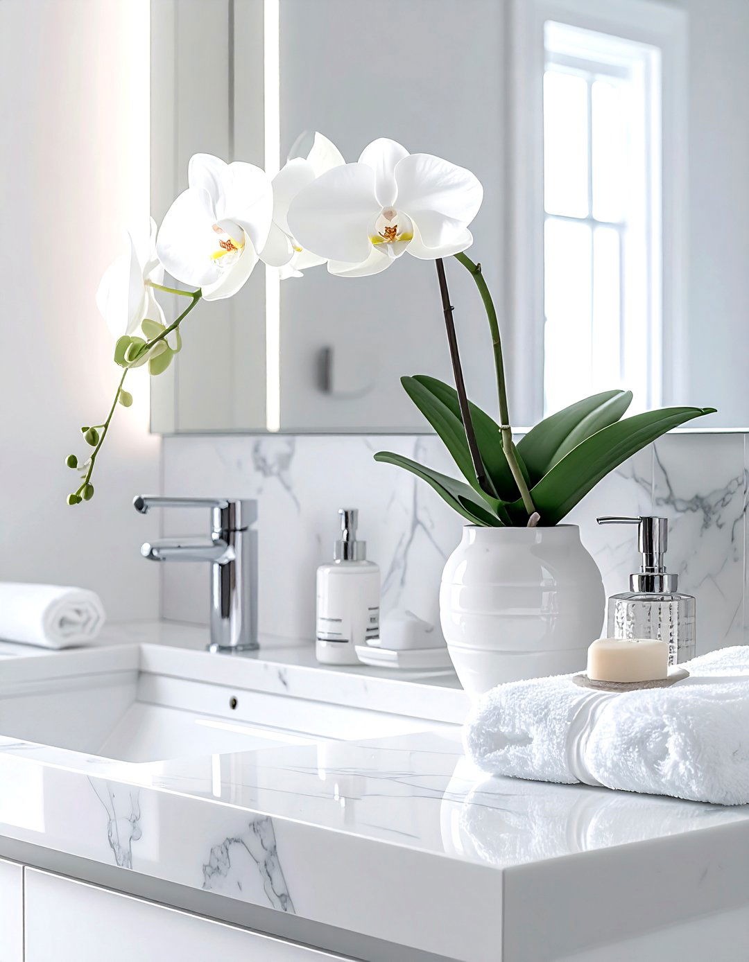 White Orchid On Bathroom Vanity - 30 bathroom flower arrangement ideas