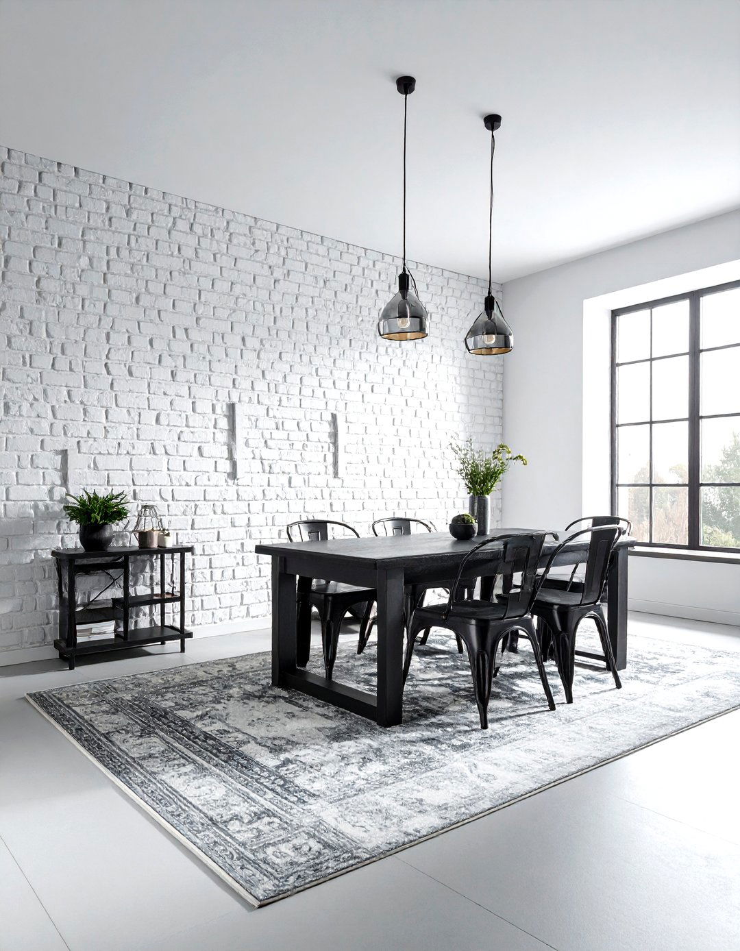 White Painted Brick Wall - 30 warehouse dining room ideas