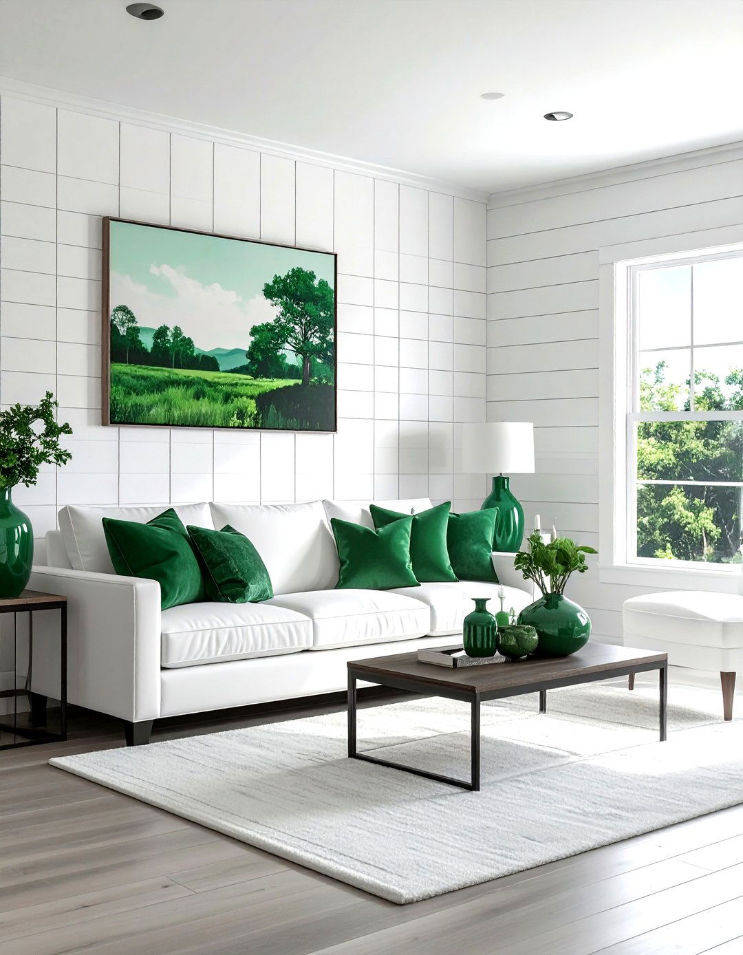White Paneled Walls Green Decor - 30 emerald and white bedroom ideas