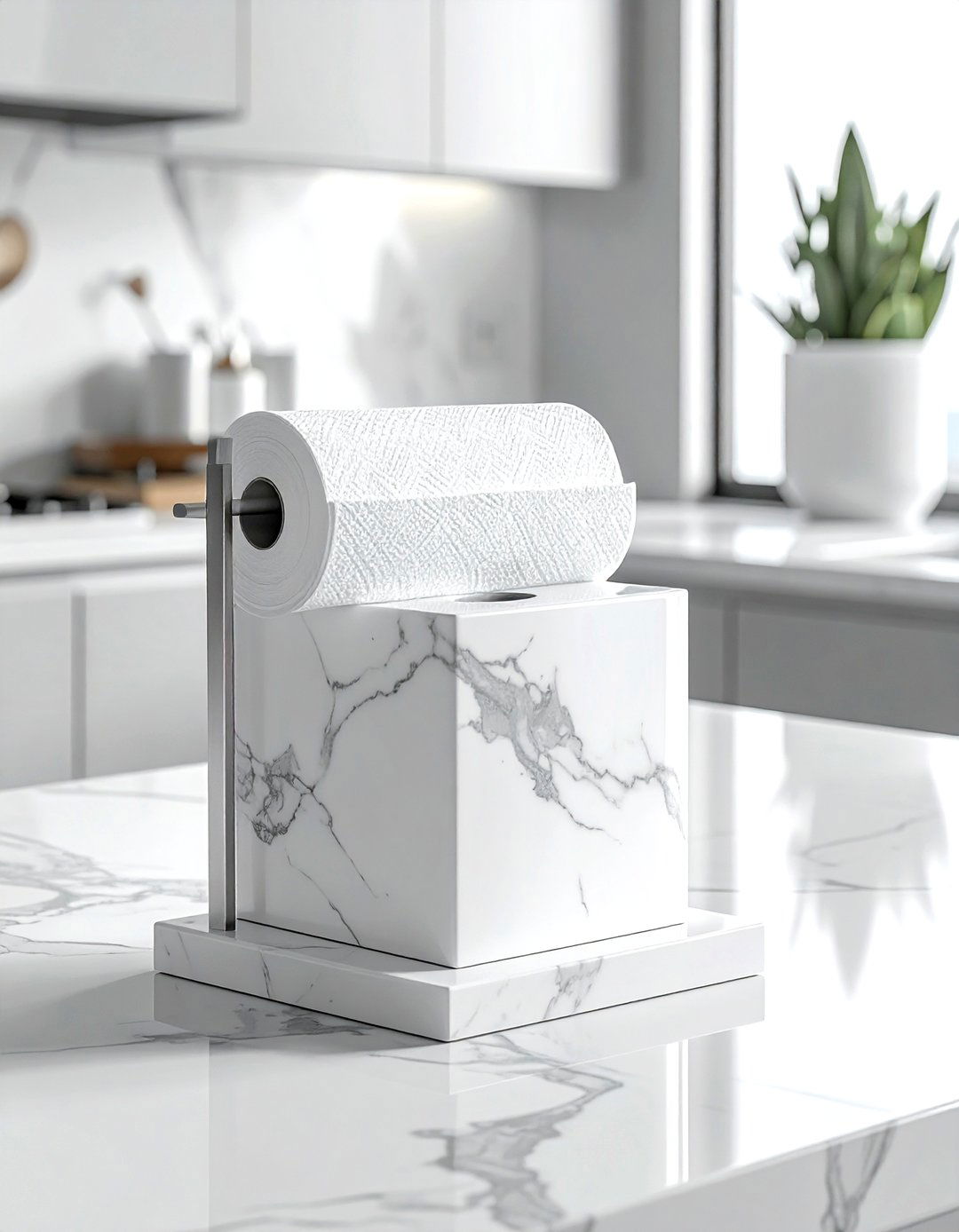 White Paper Towel Holder - 30 white kitchen accessories ideas