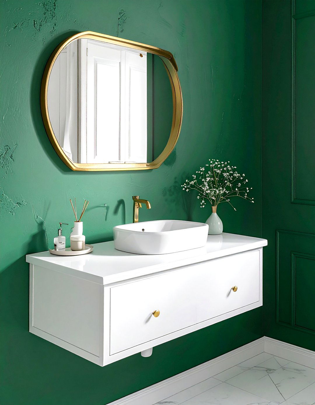 White Pedestal Sink Emerald Wall - 30 emerald and white bathroom ideas