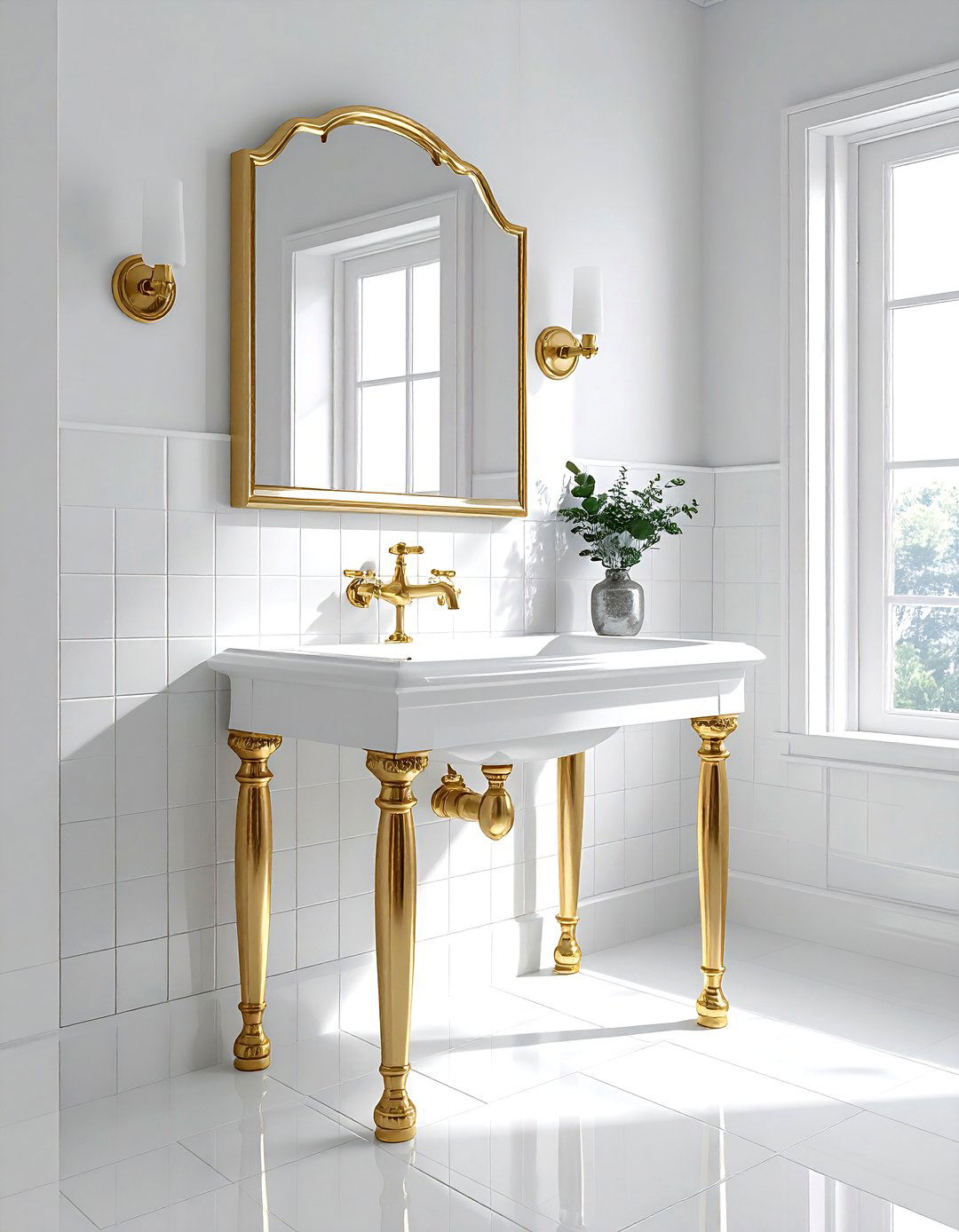 White Pedestal Sink Gold Legs - 30 white and gold bathroom ideas