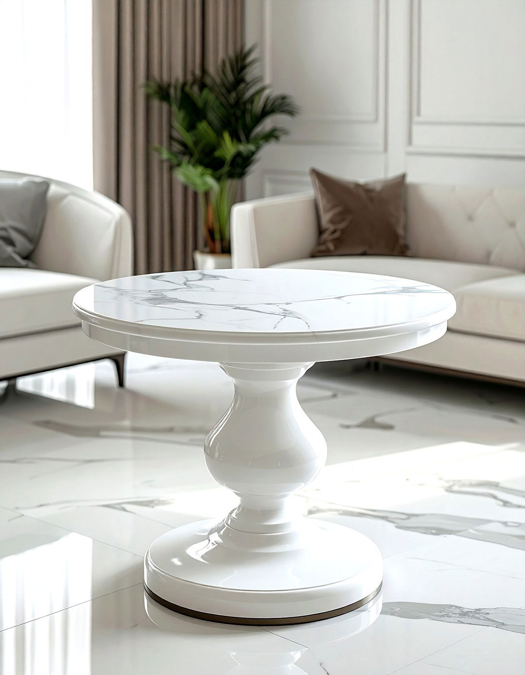 White Pedestal Table - 30 white living room furniture ideas