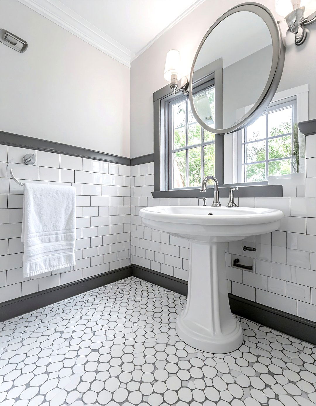 White Penny Round Tile - 30 bathroom floor design ideas