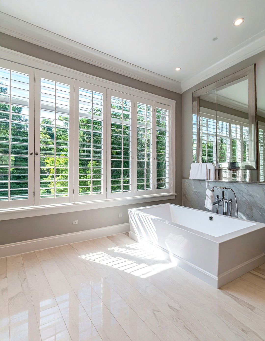 White Plantation Shutters - 30 bathroom window treatment ideas