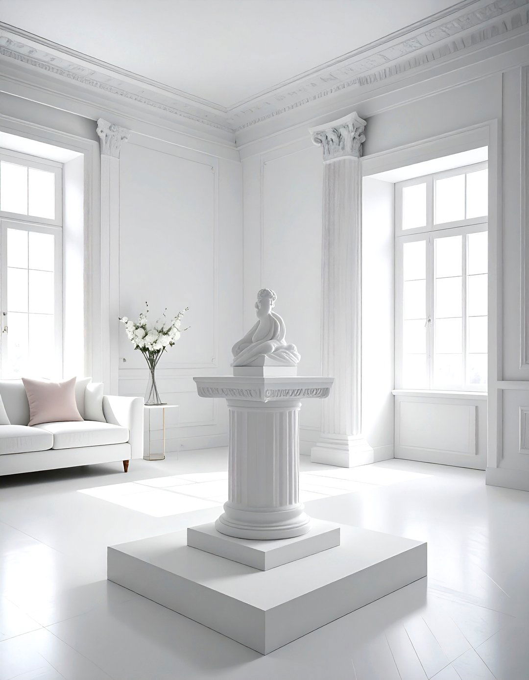 White Plaster Pedestal - 30 white living room accessories ideas