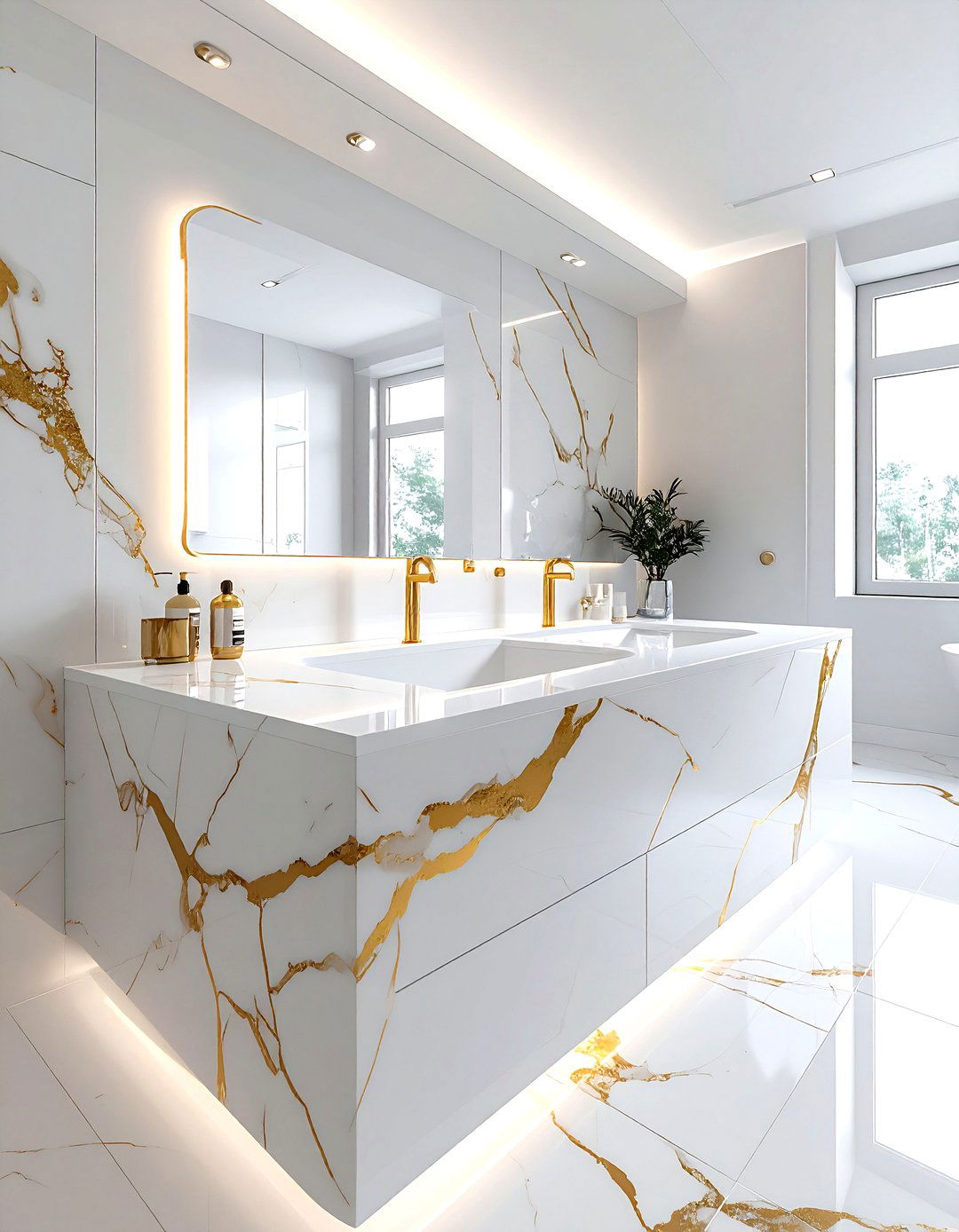 White Quartz Countertop Gold Veins - 30 white and gold bathroom ideas
