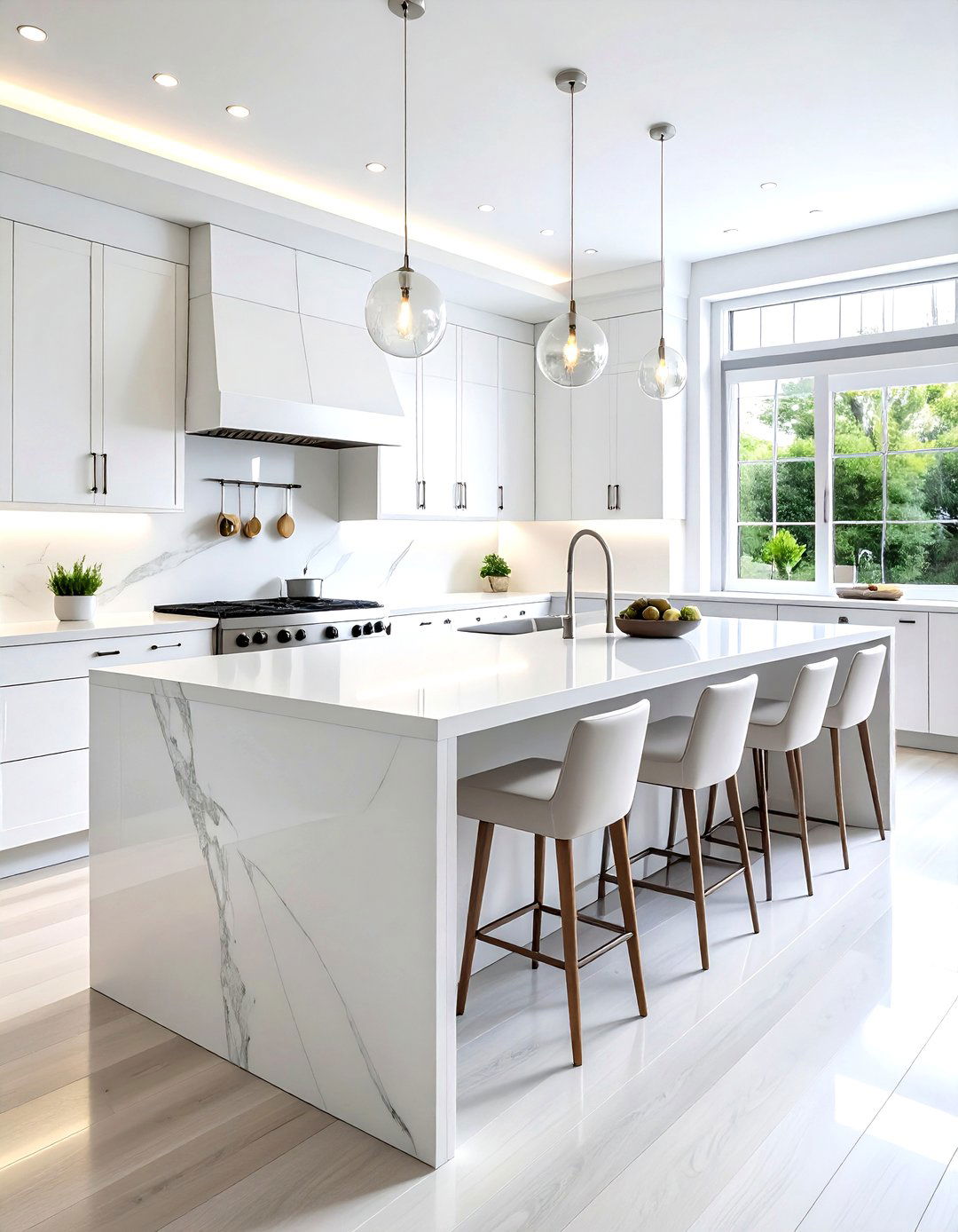 White Quartz Countertops - 30 white and white kitchen ideas