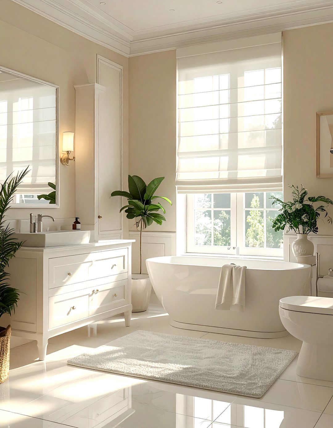 White Roman Shade Bathroom - 30 cream and white bathroom ideas