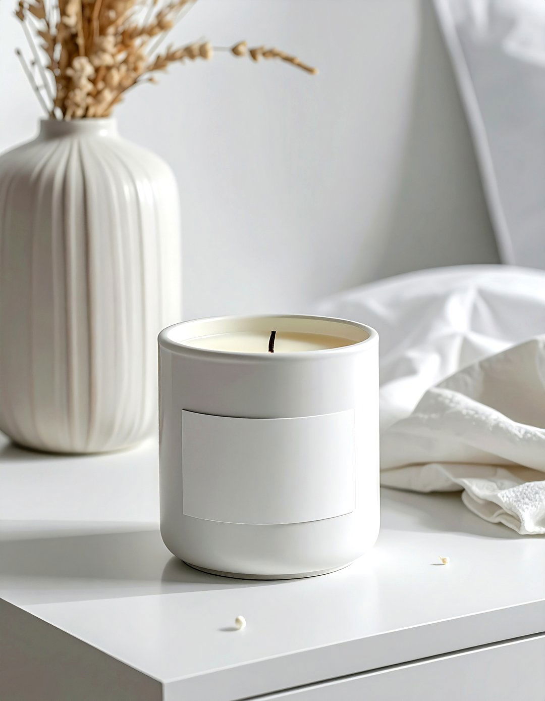 White Scented Candle - 30 white bedroom accessories ideas