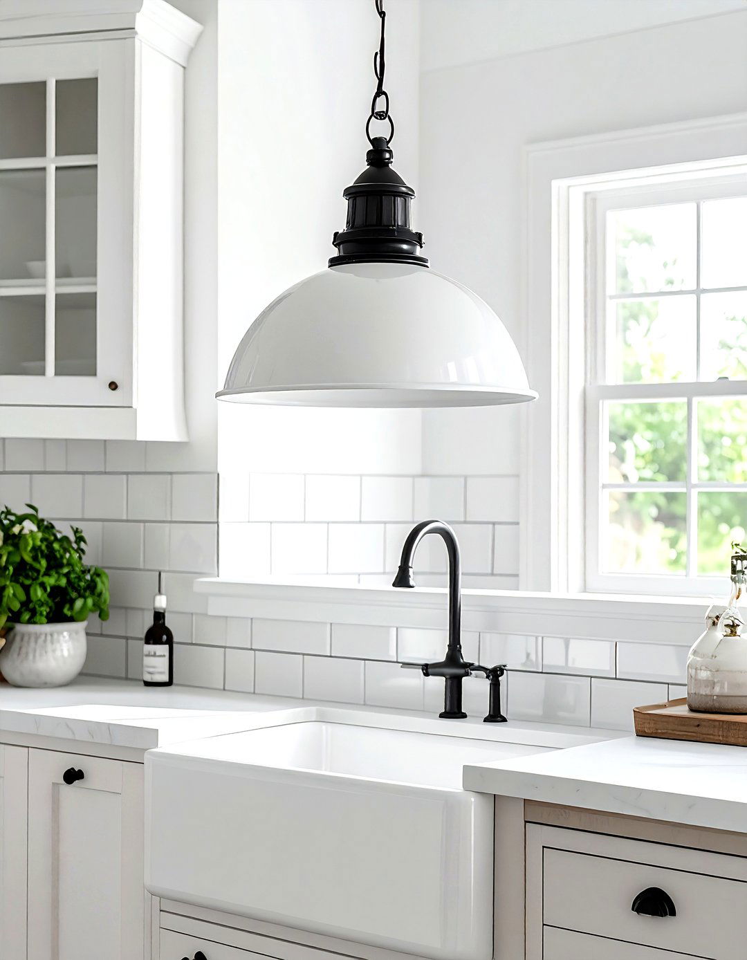 White Schoolhouse Light Fixture - 30 kitchen ceiling light ideas