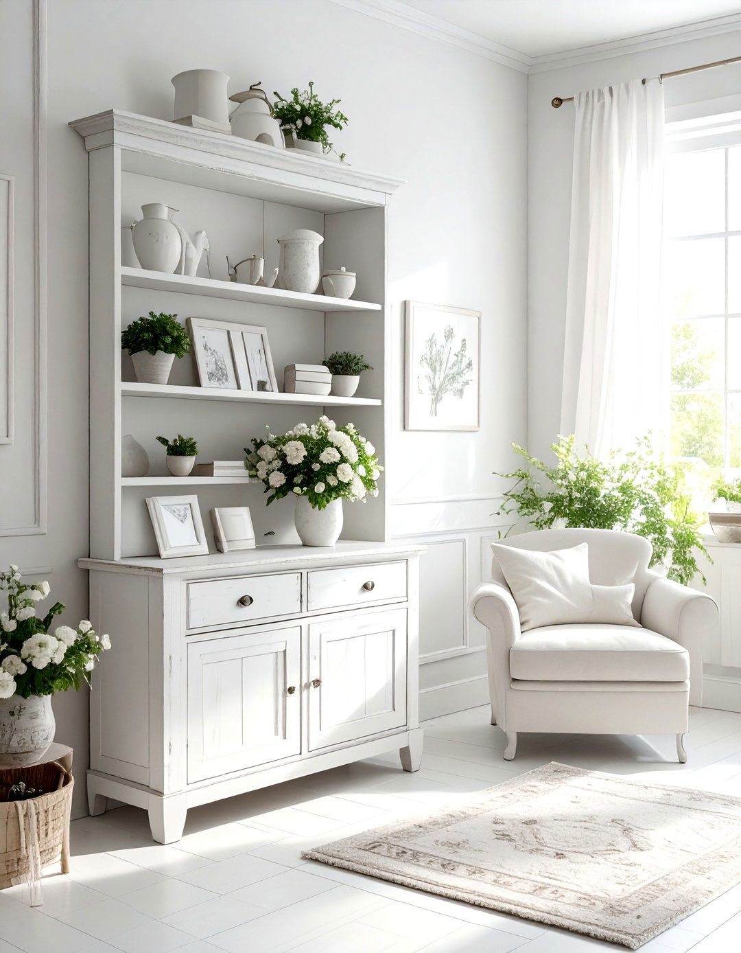 White Shabby Chic Hutch - 30 living room white furniture ideas