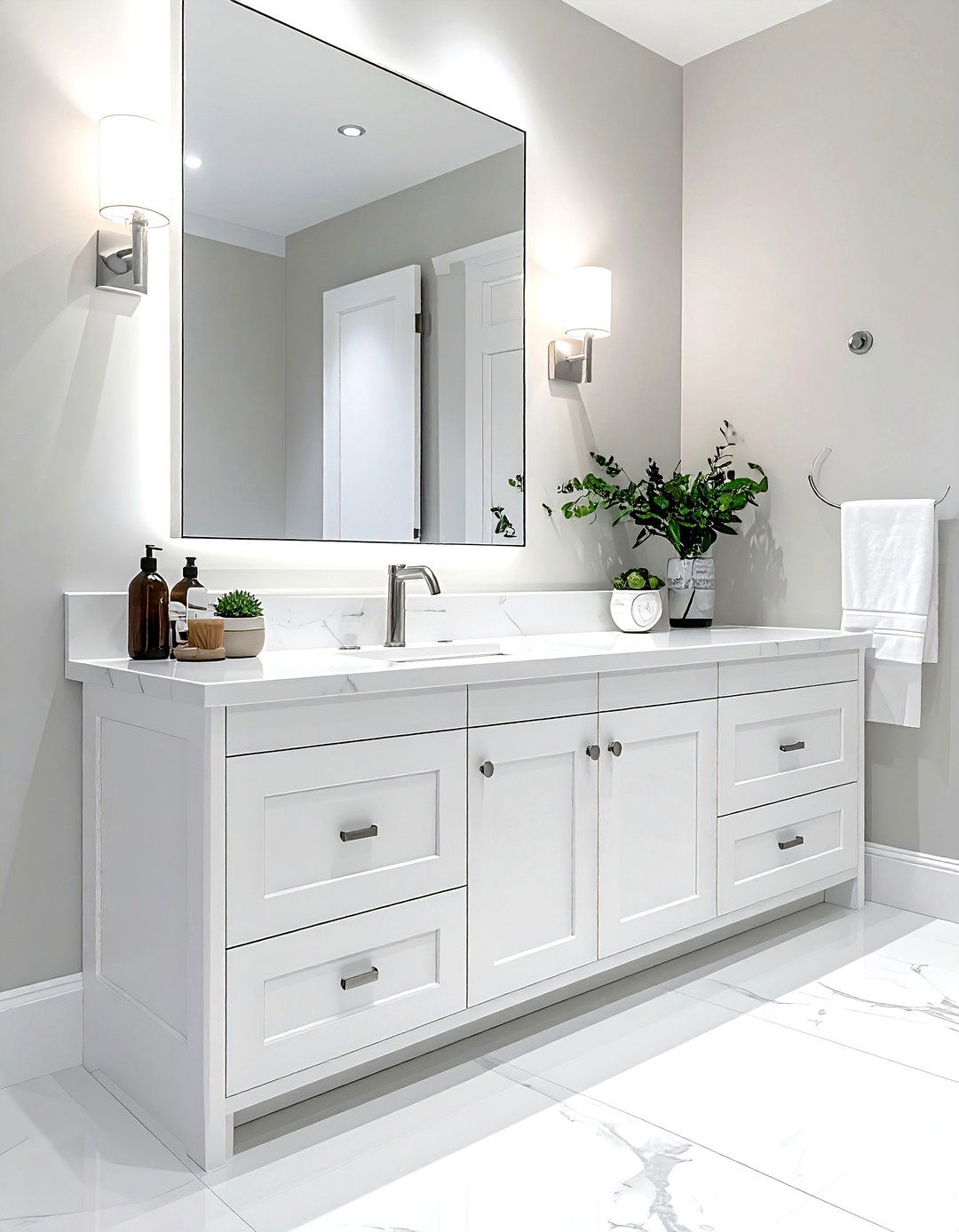 White Shaker Vanity - 30 white bathroom furniture ideas