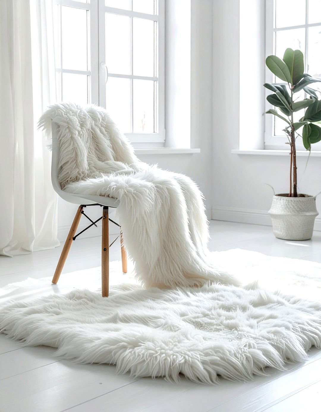 White Sheepskin Rug - 30 white dining room accessories ideas