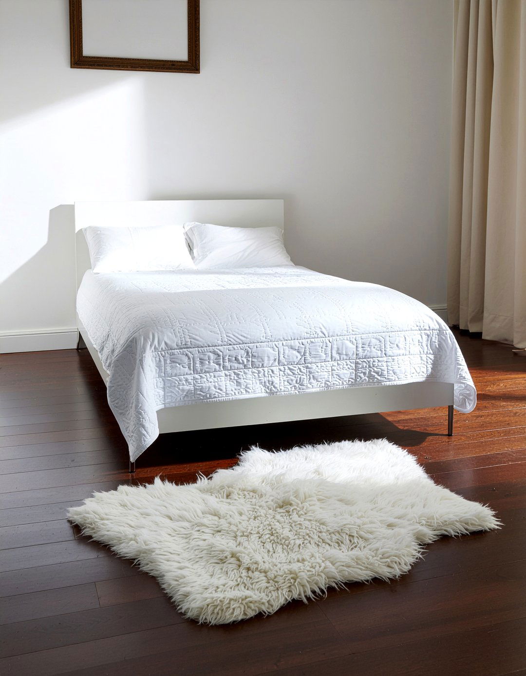 White Sheepskin Rug - 30 sheepskin bedroom ideas