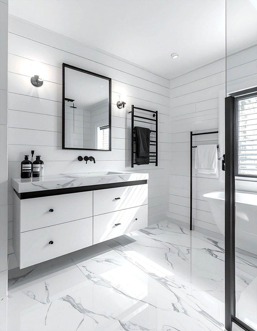 White Shiplap Black Accent Bathroom - 30 white and black bathroom ideas
