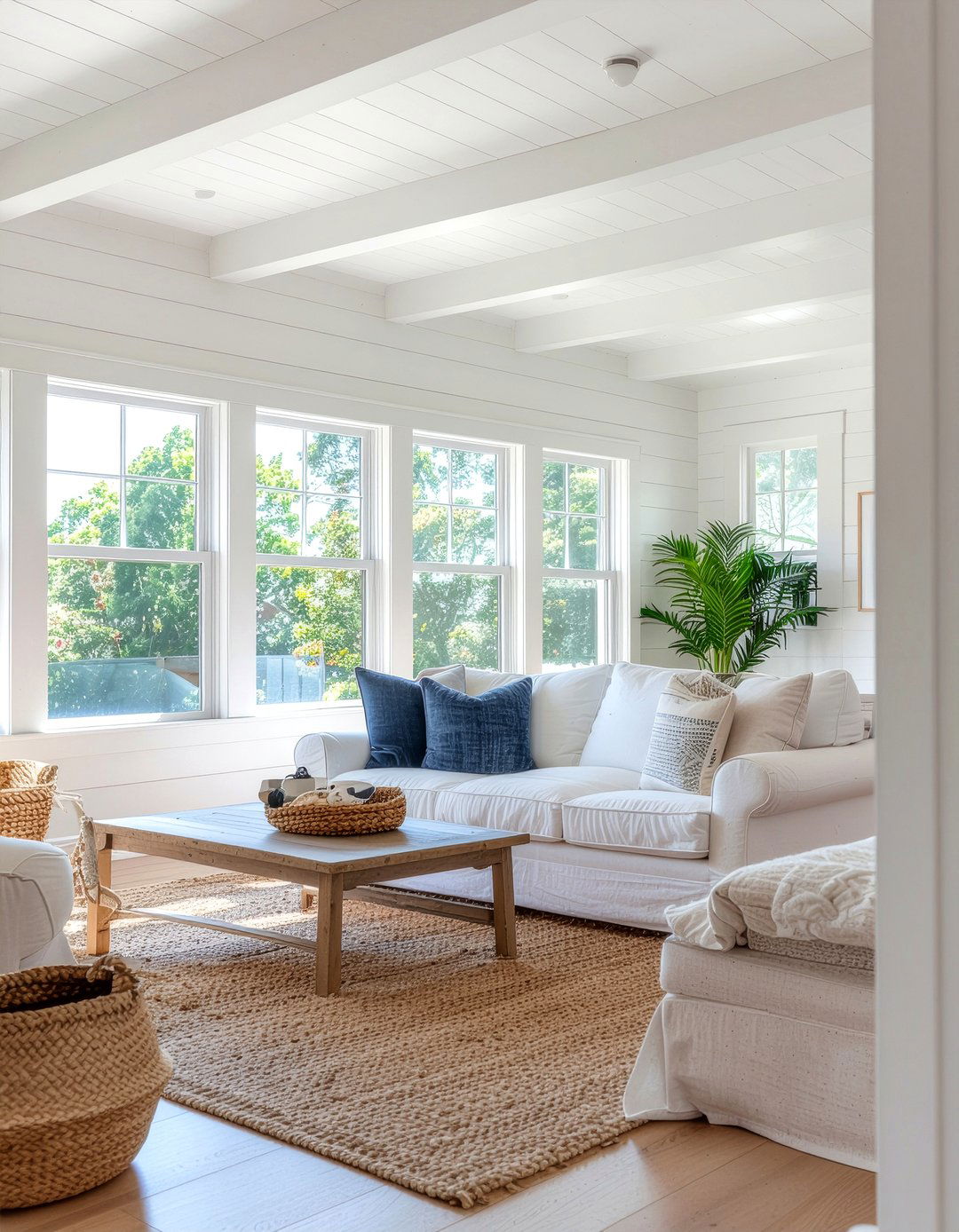 White Shiplap Ceiling - 30 living room wood plank ceiling ideas