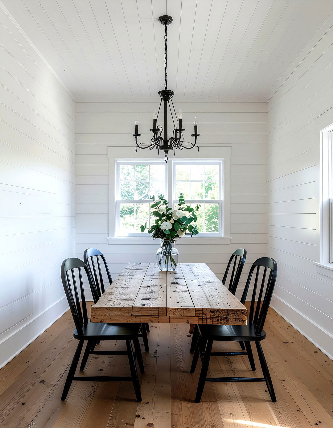 White Shiplap Dining Room - 30 farmhouse chandelier dining room ideas