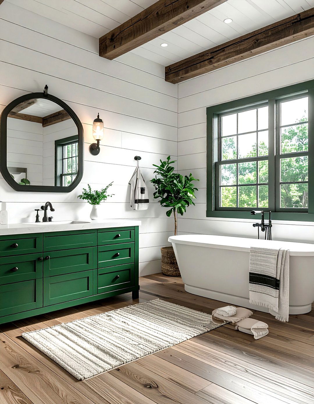 White Shiplap Emerald Bathroom - 30 emerald and white bathroom ideas