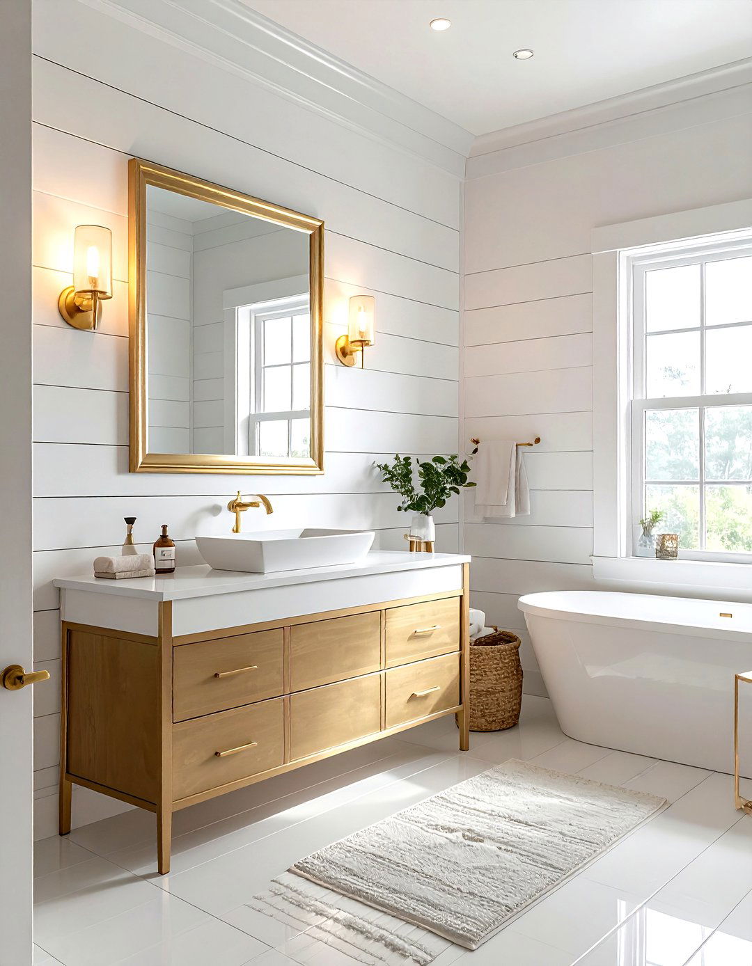 White Shiplap Gold Bathroom - 30 white and gold bathroom ideas