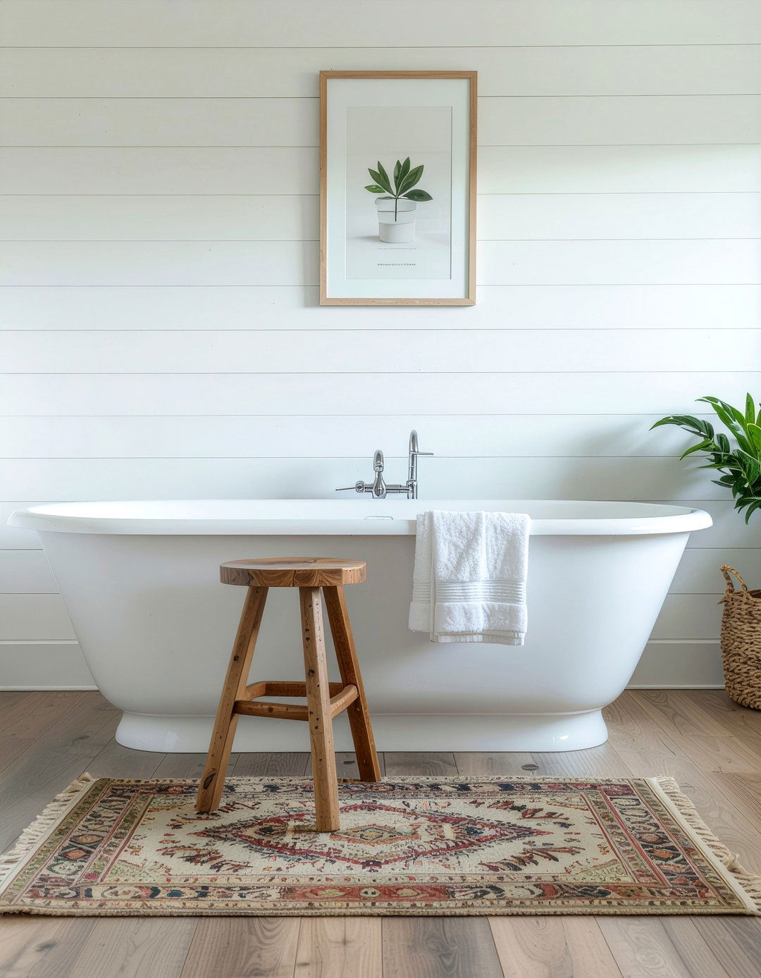 White Shiplap Wall - 30 bathroom tub accent ideas