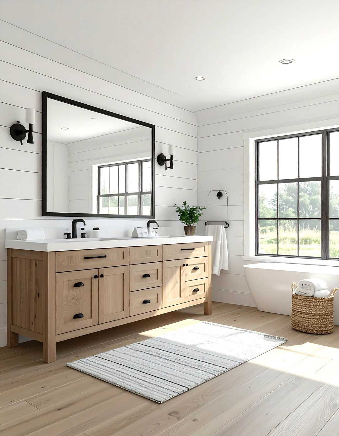 White Shiplap Walls - 30 farmhouse bathroom ideas