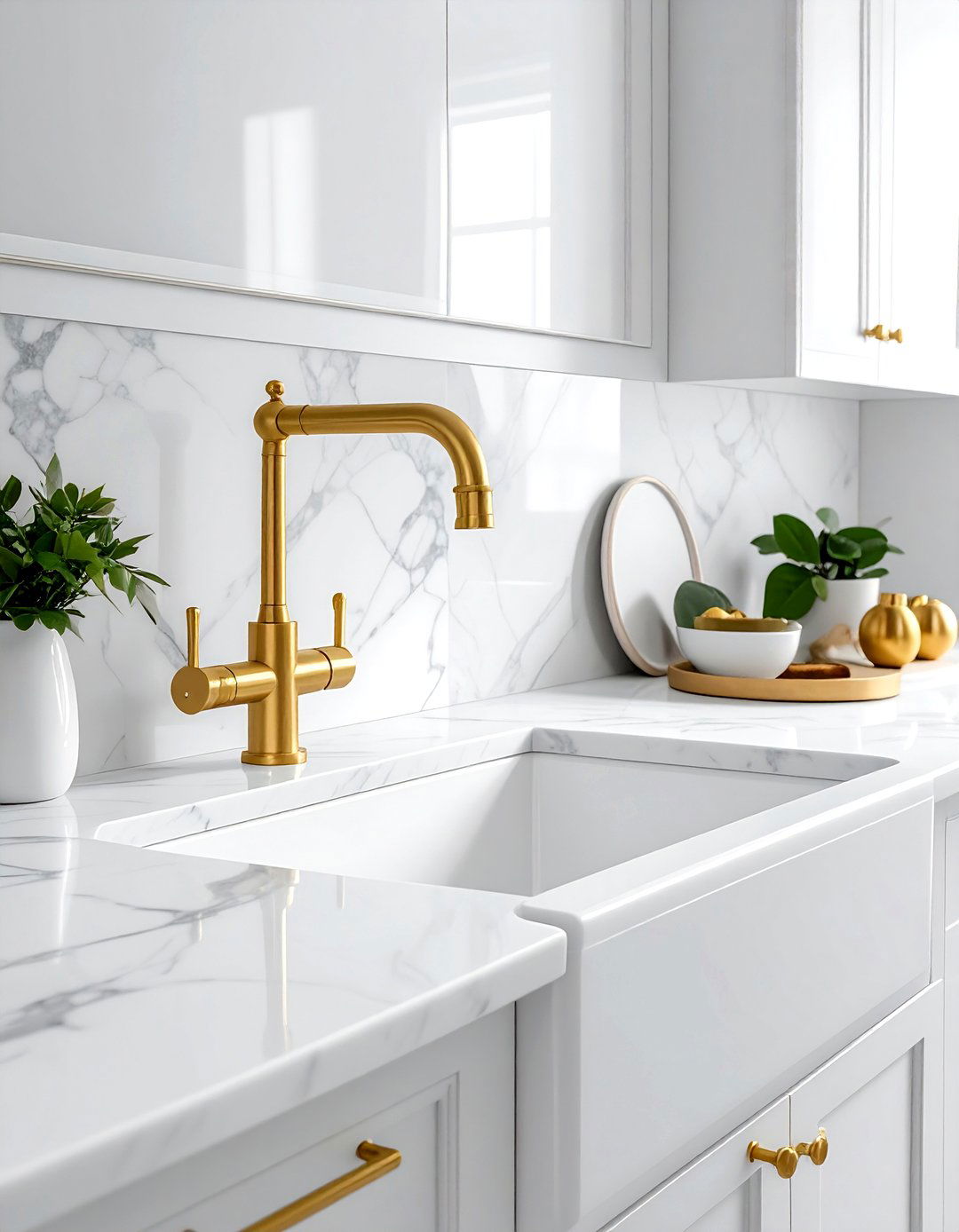 White Sink Gold Faucet - 30 white sink kitchen ideas