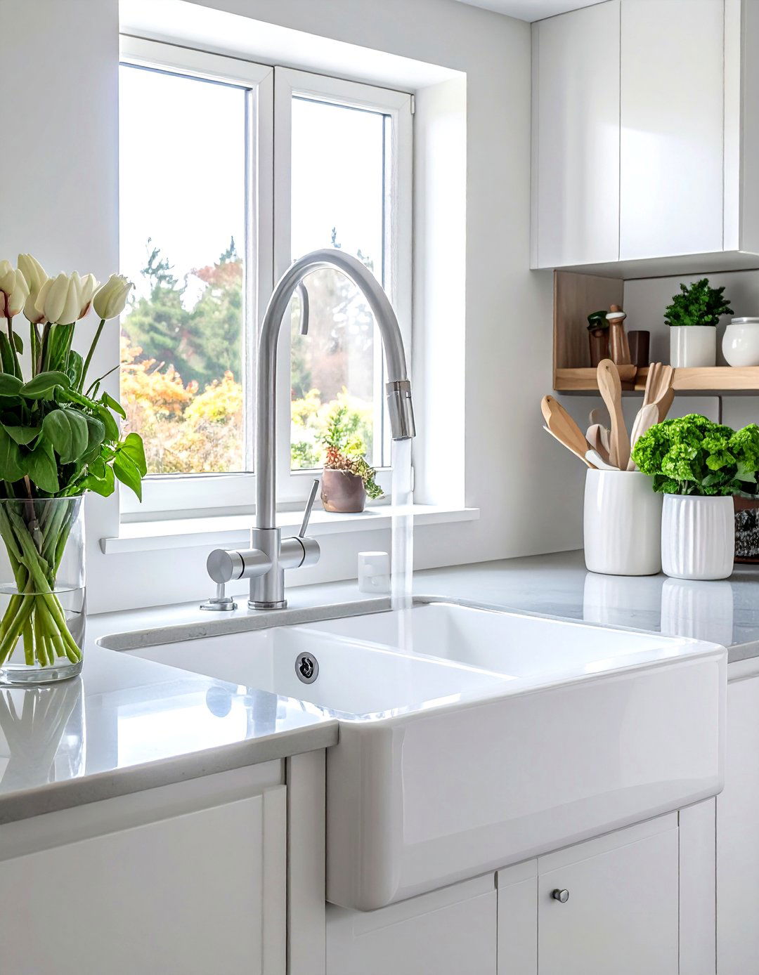 White Sink Pull Down Faucet - 30 white sink kitchen ideas